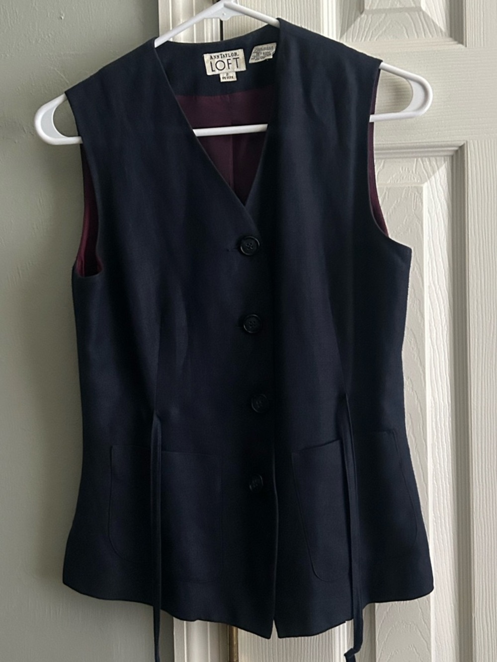 LOFT Navy Vest with Burgundy Lining